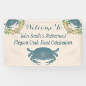 Elegante Krab Feest-Waterverf Blauwe Pensioen Spandoek (Horizontaal)