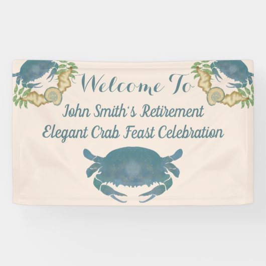 Elegante Krab Feest-Waterverf Blauwe Pensioen Spandoek (Horizontaal)