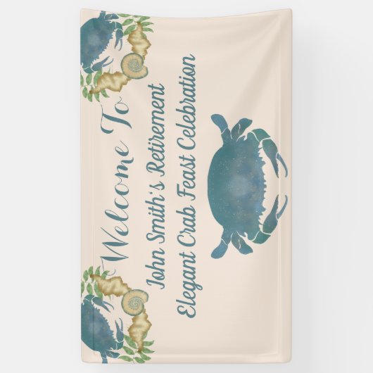 Elegante Krab Feest-Waterverf Blauwe Pensioen Spandoek (Verticaal)