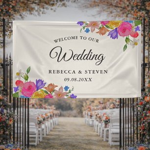 Elegante Krachtige Kleurrijke Aquarel Bloemige Bru Spandoek