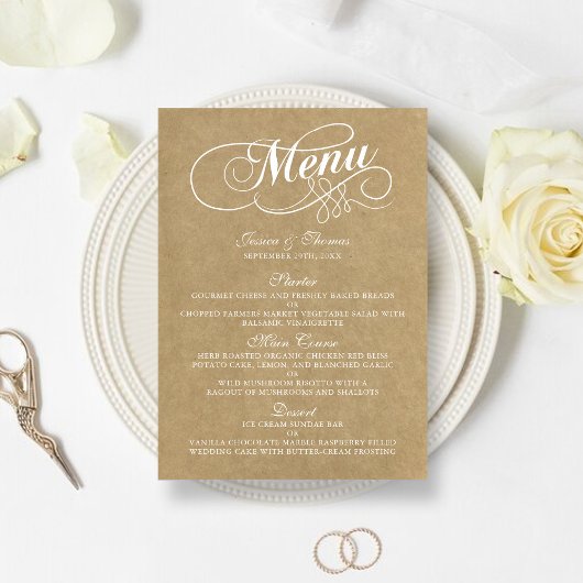 Elegante Kraft-huwelijksmenukaarttemplates Menu