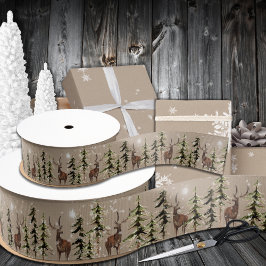 Elegante Kraft Winter Woodland Spruce Reindeer 1.5 Grosgrain Lint