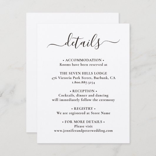 Elegante Kraftpapieren Huwelijksdetails Informatiekaartje (Voorkant / Achterkant)