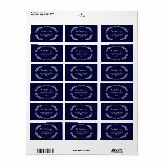 Elegante krans Adresetiketten / Navy Etiket (Full Sheet)