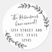 Elegante krans Bewegende aankondiging Retouradres Ronde Sticker (Voorkant)