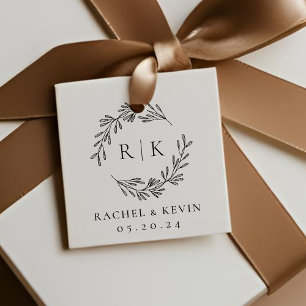 Elegante krans bruiloft initiaal monogram bedankjes labels