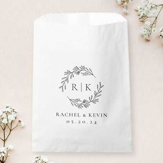 Elegante krans bruiloft initiaal monogram bedankzakje