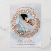 Elegante krans Eerste kerstfeest als meneer en mev Folie Feestdagenkaart (Voorkant)