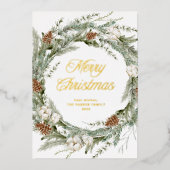 Elegante krans en groen | Vrolijk kerstgoud Folie Feestdagenkaart (Voorkant)