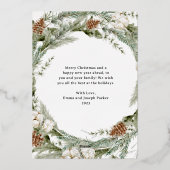 Elegante krans en groen | Vrolijk kerstgoud Folie Feestdagenkaart (Achterkant)