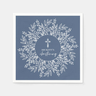 Elegante krans en kruis Blauwe jongensdoop Servet