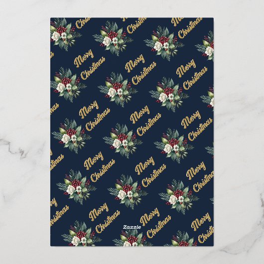 Elegante krans familiefoto Vrolijk Kerstfeest Folie Feestdagenkaart (Achterkant)