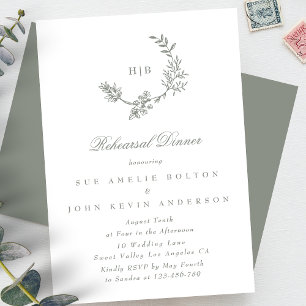 Elegante krans Floral Monogram Sage Groene bruilof Informatiekaartje