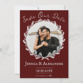 Elegante krans fotolijst | Rood Save The Date (Voorkant)