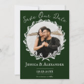 Elegante krans fotolijst | Smaragdgroen Save The Date (Voorkant)
