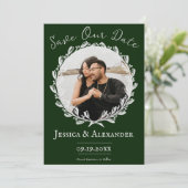 Elegante krans fotolijst | Smaragdgroen Save The Date (Staand voorkant)