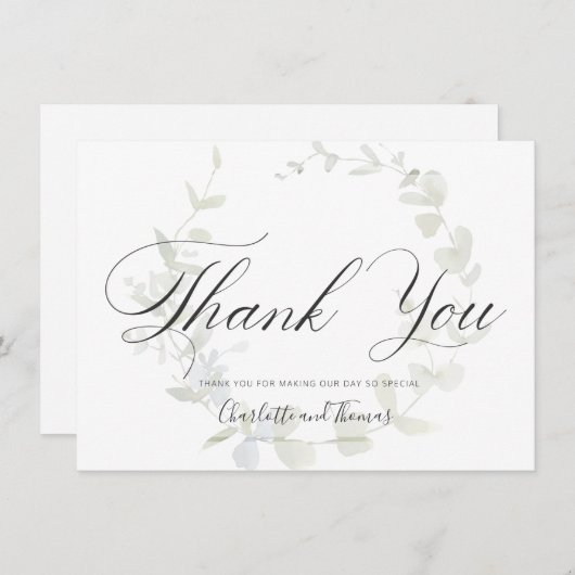 Elegante krans groen bruiloft dank u bedankkaart (Voorkant / Achterkant)