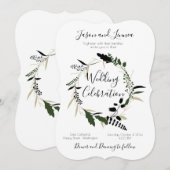 Elegante krans groen minimalisme uitnodiging (Voorkant / Achterkant)