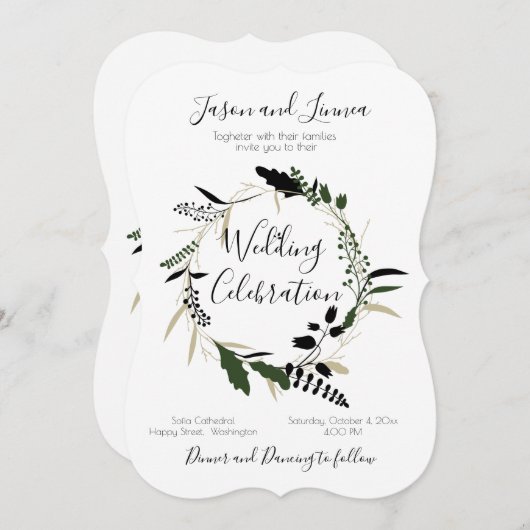 Elegante krans groen minimalisme uitnodiging (Voorkant / Achterkant)
