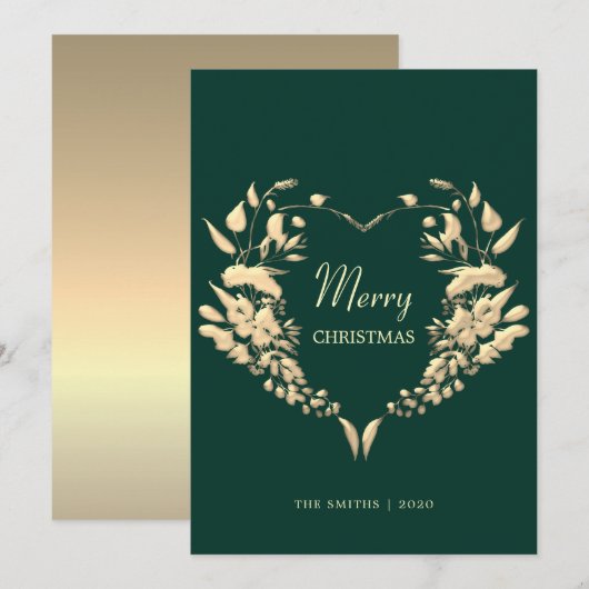 Elegante Krans Groen Vrolijk Kerstfeest Feestdagenkaart (Voorkant / Achterkant)