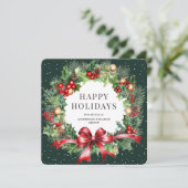 Elegante krans Holly Berries Pine Cones Business Feestdagenkaart (Staand voorkant)