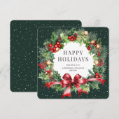 Elegante krans Holly Berries Pine Cones Business Feestdagenkaart (Voorkant / Achterkant)