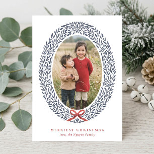 Elegante krans Kerst foto gevouwen groet Feestdagen Kaart