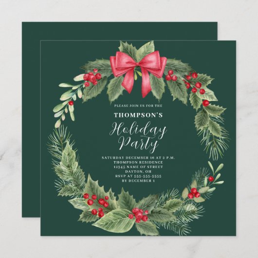 Elegante krans Kerstfeest uitnodiging (Voorkant / Achterkant)