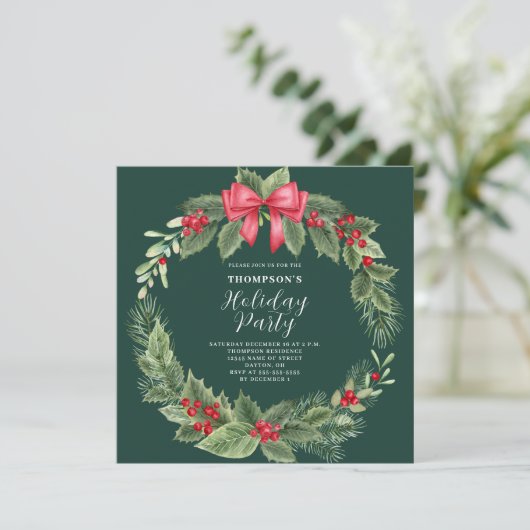 Elegante krans Kerstfeest uitnodiging (Staand voorkant)