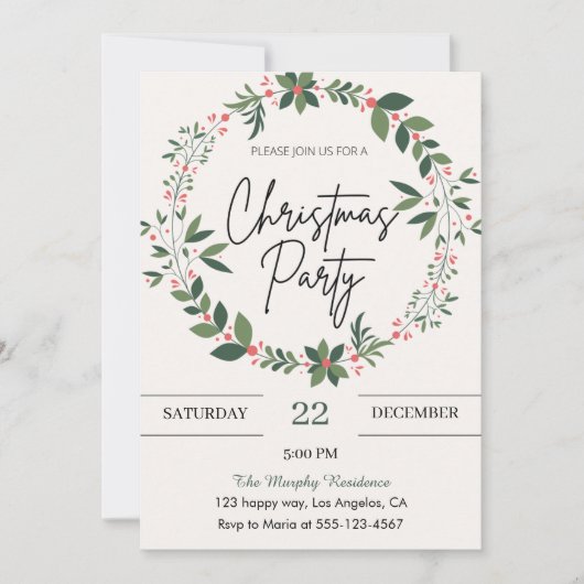 Elegante krans Kerstfeest uitnodiging (Voorkant)