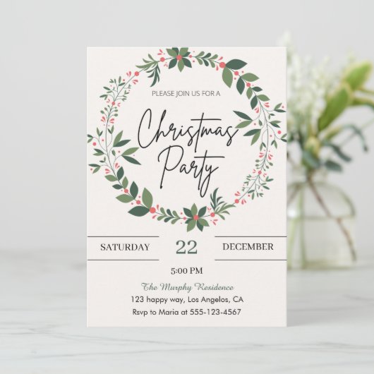 Elegante krans Kerstfeest uitnodiging (Staand voorkant)