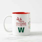 Elegante Krans Kerstfoto Familie Monogram Tweekleurige Koffiemok (Links)