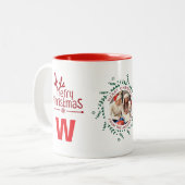 Elegante Krans Kerstfoto Familie Monogram Tweekleurige Koffiemok (Voorkant links)