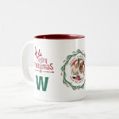 Elegante Krans Kerstfoto Familie Monogram Tweekleurige Koffiemok (Voorkant links)