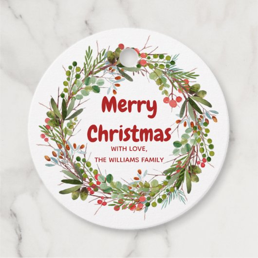 Elegante krans Kerstmis Bedankjes Labels (Voorkant)