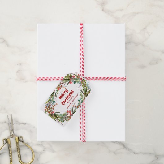 Elegante krans Kerstmis Cadeaulabel (Met Touw)