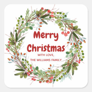 Elegante krans Kerstmis Vierkante Sticker