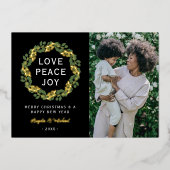 Elegante krans liefde vrede vreugde foto folie feestdagenkaart (Voorkant)