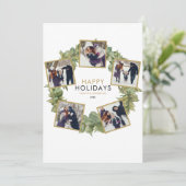 Elegante krans met 5 foto's en groen voor Kerstmis Feestdagenkaart (Staand voorkant)
