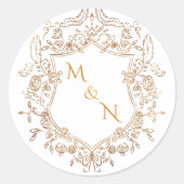 Elegante krans monogram bruiloft ronde sticker (Voorkant)