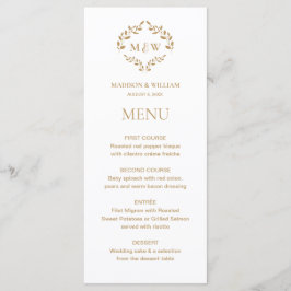 Elegante Krans Monogram Bruiloftsgoud Menu