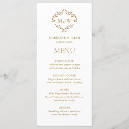 Elegante Krans Monogram Bruiloftsgoud Menu