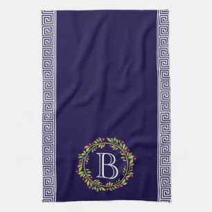 Elegante krans monogram Griekse sleutel Patroon Theedoek