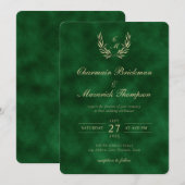 Elegante krans Monogram Groen Fluwelen Bruiloft Kaart (Voorkant / Achterkant)