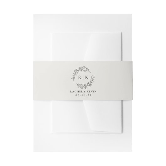 Elegante Krans Monogram Neutraal Beige Wedding Uitnodigingen Wikkel (Voorkant Voorbeeld)