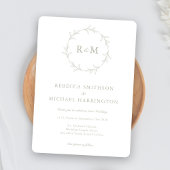Elegante Krans Monogram Sage Green Wedding Kaart