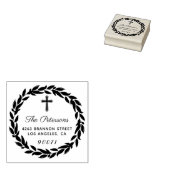 Elegante krans religieus kruis retour adres rubberstempel (Gestempeld)