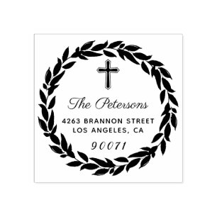 Elegante krans religieus kruis retour adres rubberstempel