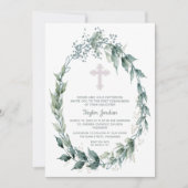 Elegante krans roze kruis eerste communie kaart (Voorkant)