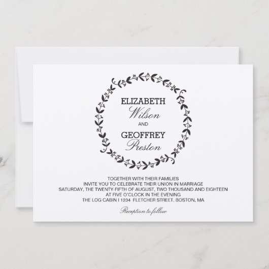 Elegante krans rustieke kraft bruiloft kaart (Voorkant)